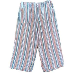 Seven7 Wide Leg Cropped Pants Sz 12 Multicolor Striped Linen Viscose Coastal New